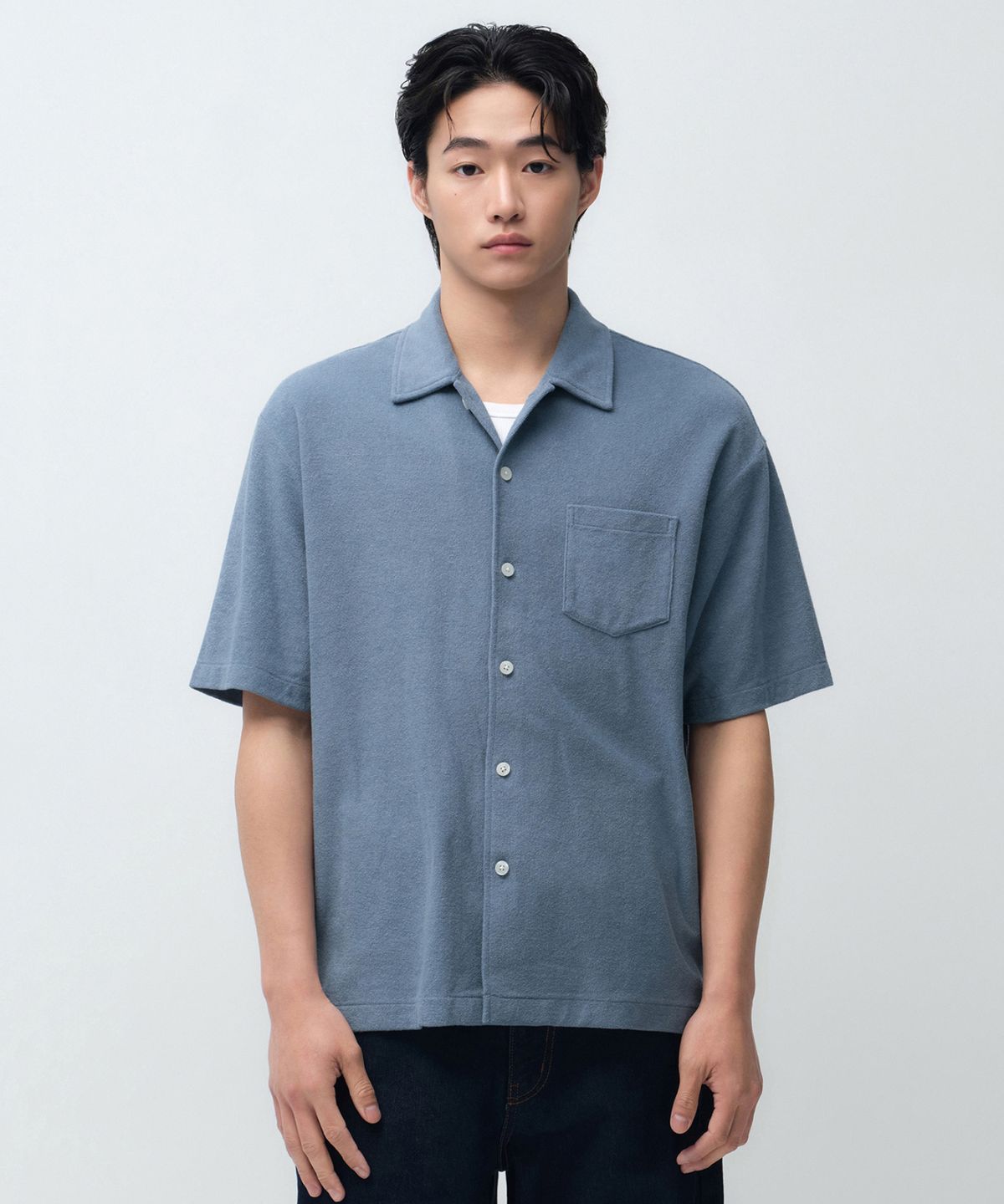 무신사 스탠다드(MUSINSA STANDARD) 테리 클로스 반소매 셔츠 [블루 그레이]
