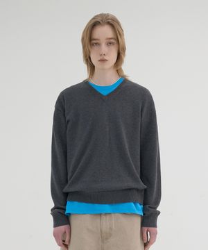 crop V neck knit (charcoal)