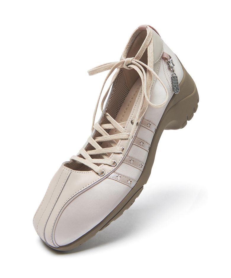 [× ILLIT] BLISS HEEL LACEUP SNEAKERS - PINK BEIGE