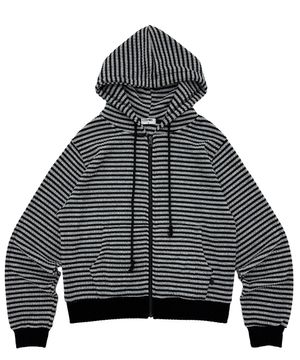 홀릭 스트라이프 니트 후드 집업_그레이