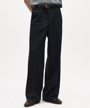 리겔 울 실크 블렌드 스트라이프 슬랙스 다크 네이비