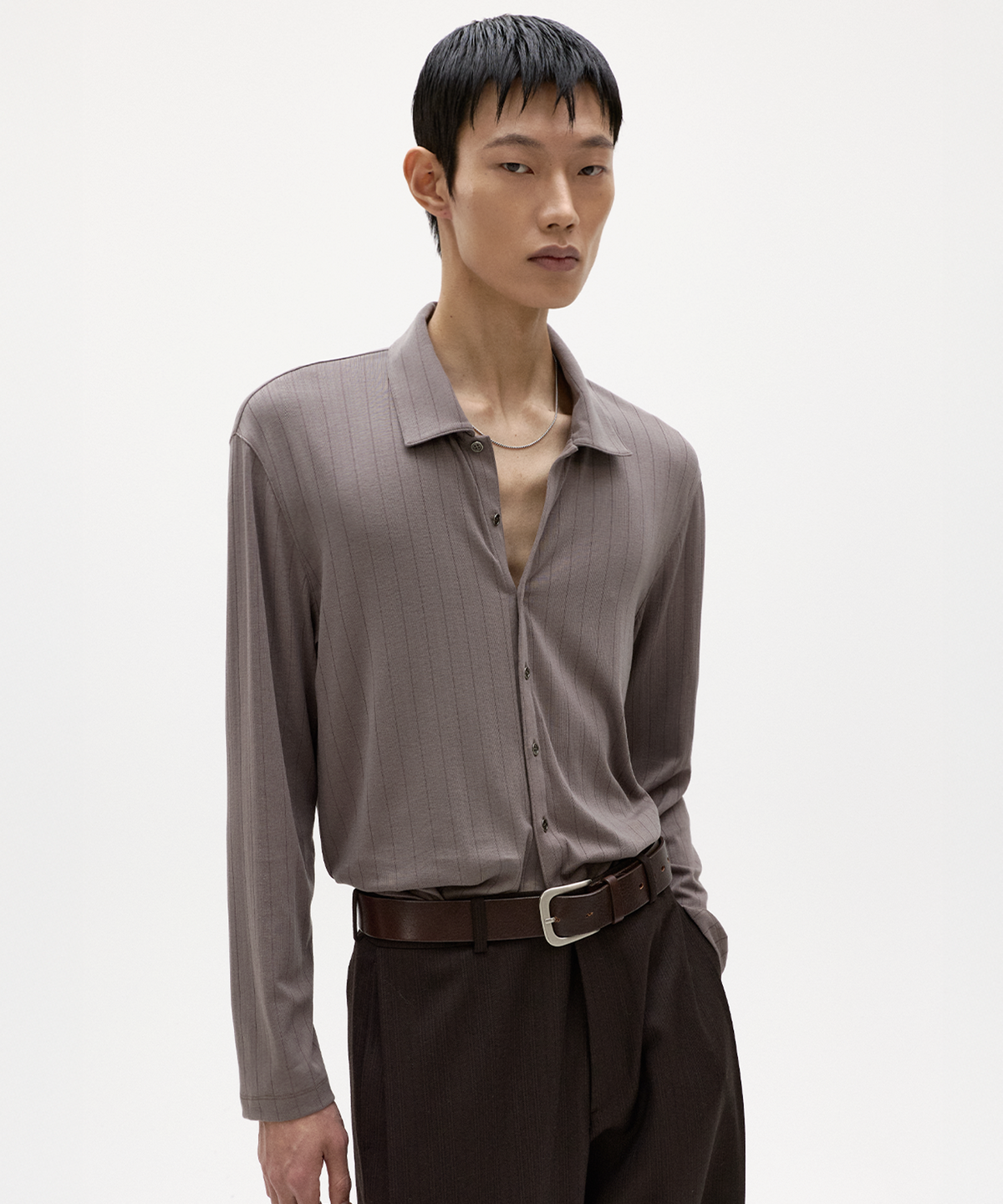 엘무드(LMOOD) 로렌 라운지 셔츠 가디건 카키 베이지
