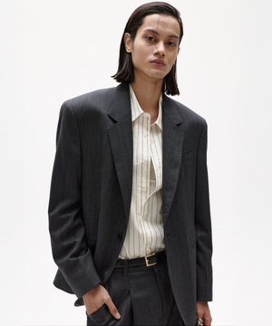 키아라 울 헤링본 싱글 블레이저 차콜