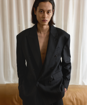 세빌 울 스트라이프 더블 블레이저 블랙