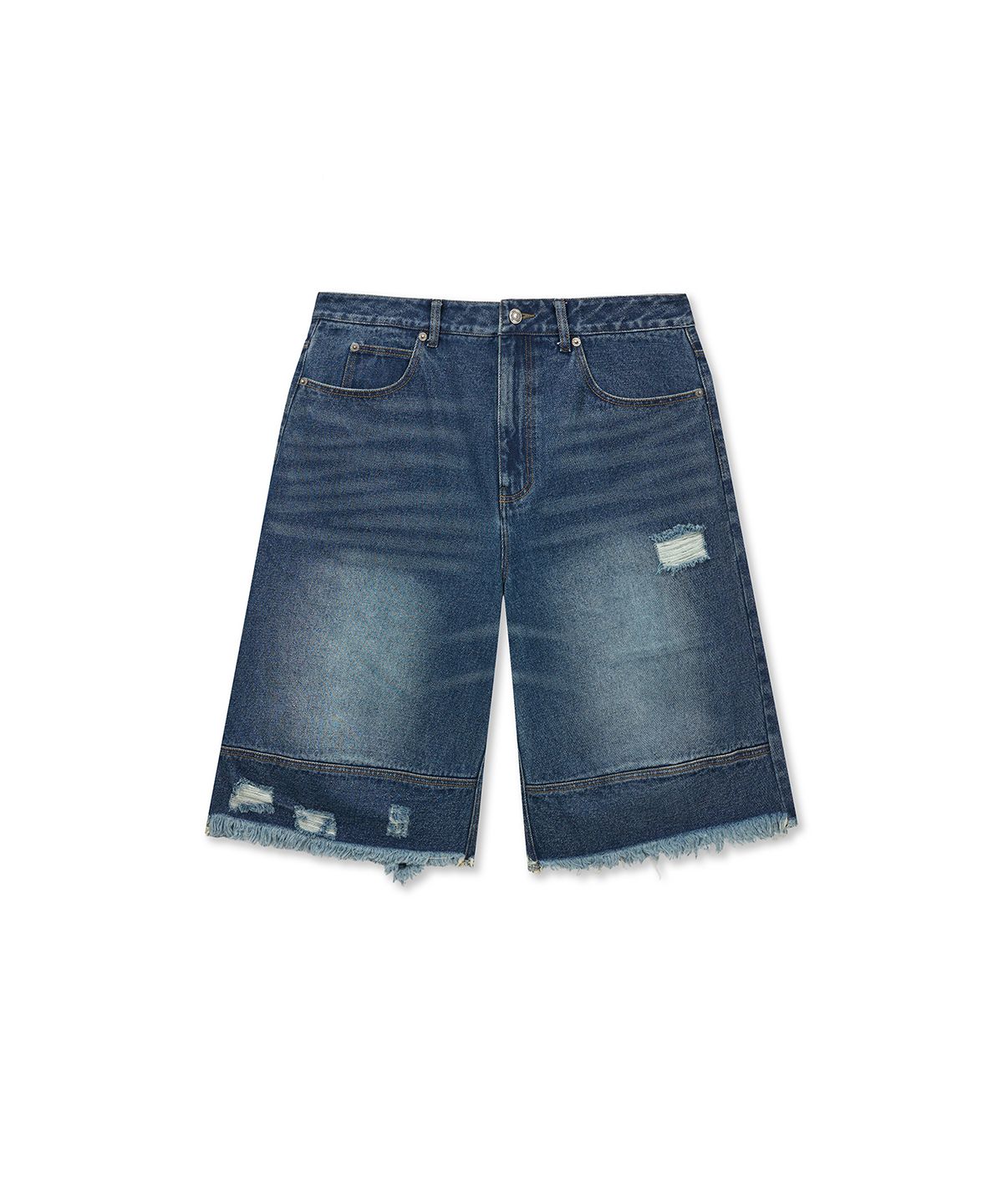 마뗑킴(MATIN KIM) DESTROYED BERMUDA DENIM PANTS FOR MEN IN NAVY