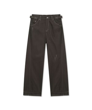 WAIST BUCKLE STITCH POINT TWILL DENIM PANTS IN BROWN
