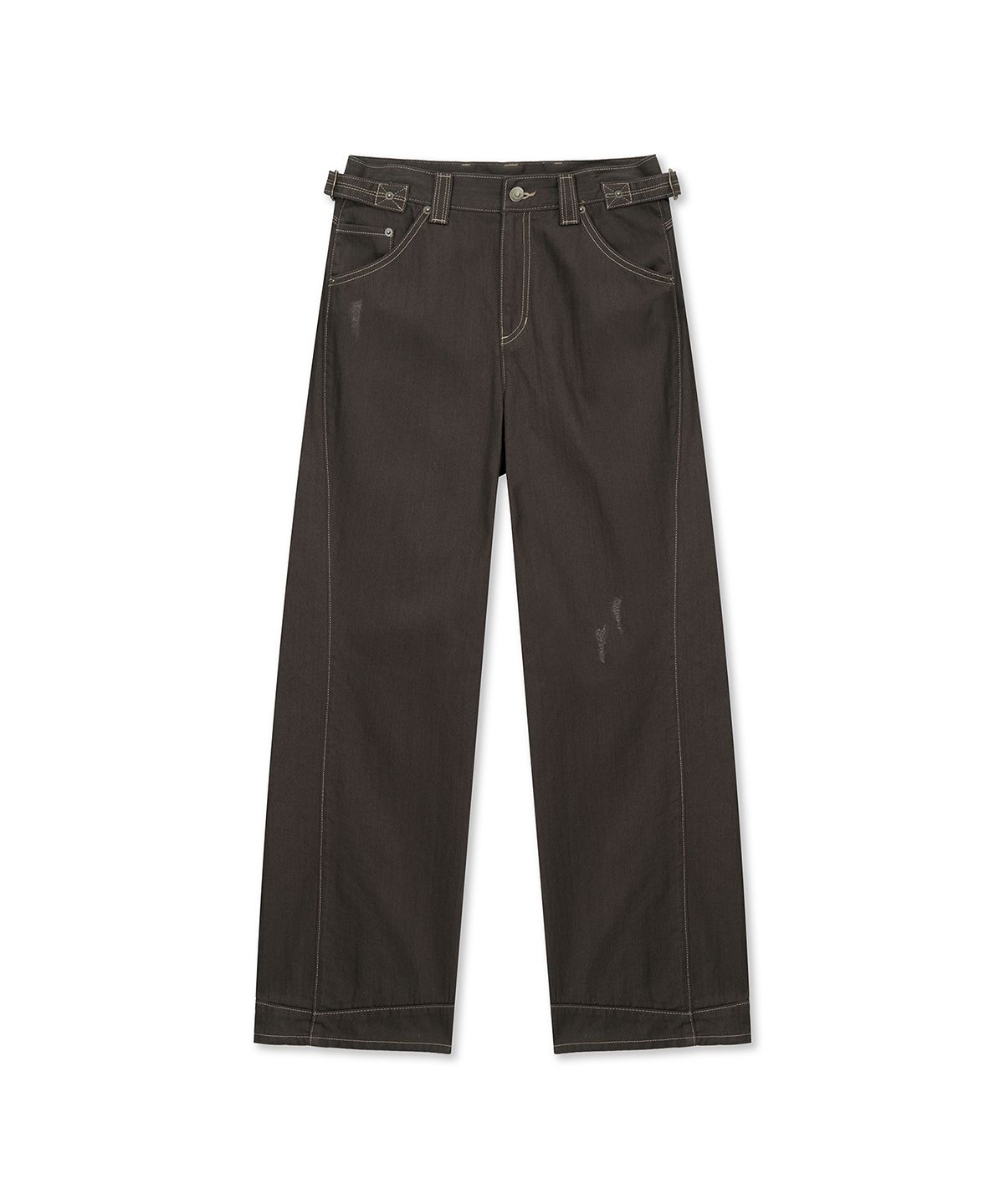 마뗑킴(MATIN KIM) WAIST BUCKLE STITCH POINT TWILL DENIM PANTS IN BROWN