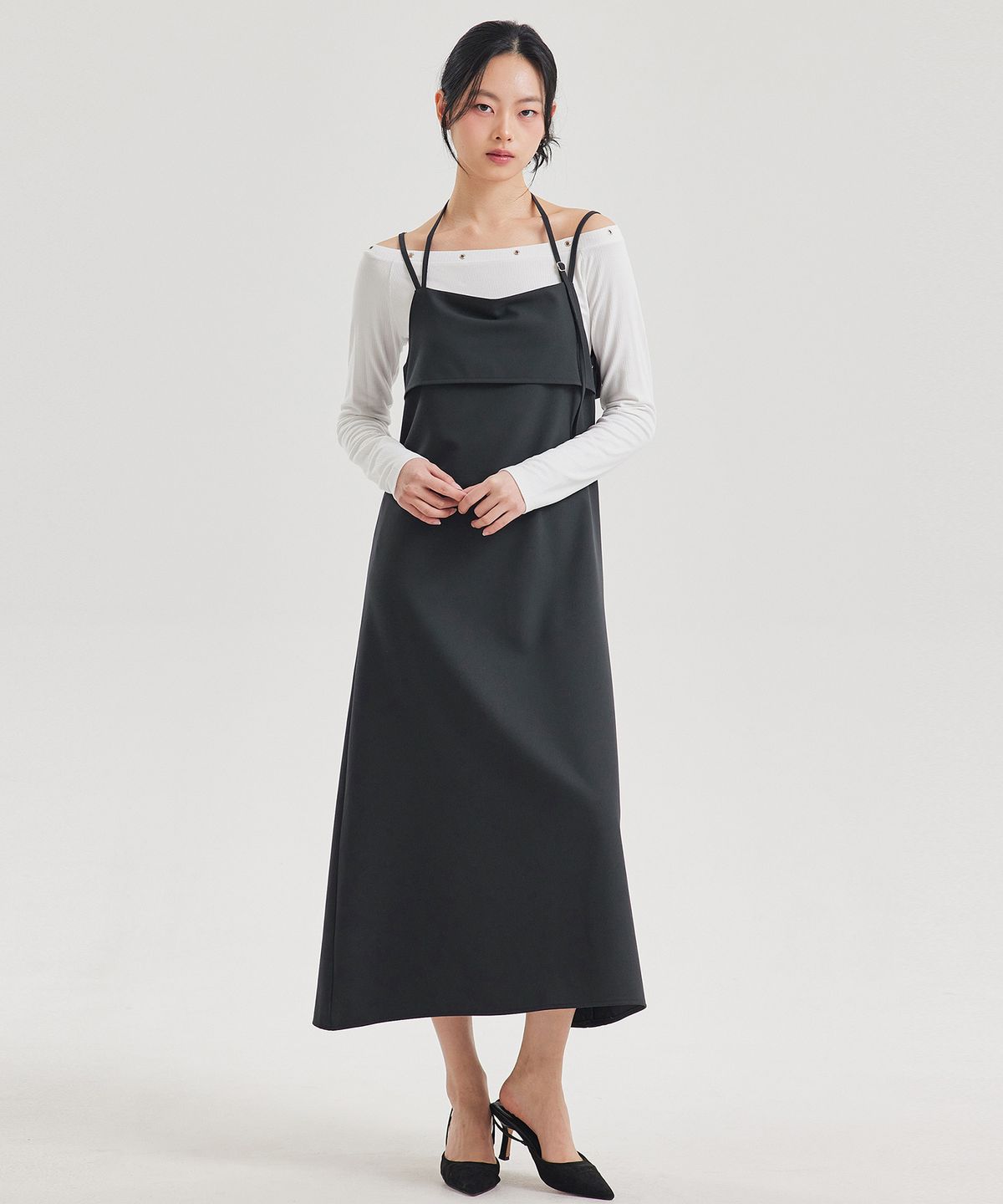 탑걸(TOPGIRL) 홀터 레이어드 롱 드레스_T611DS500