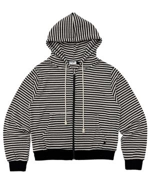 홀릭 스트라이프 니트 후드 집업_베이지