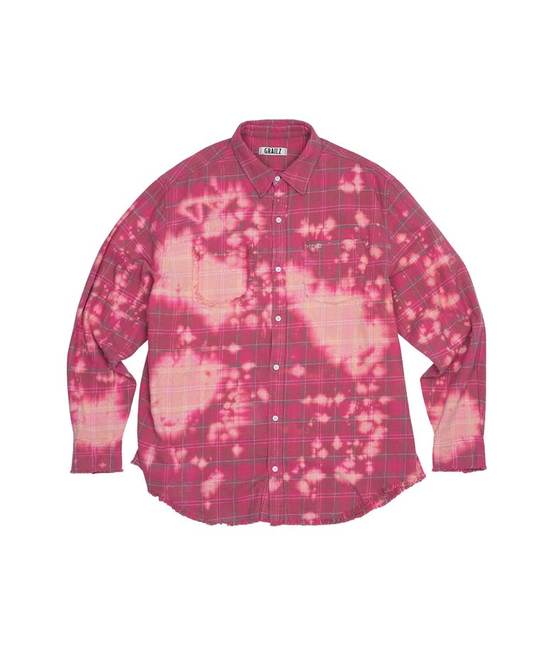 BLEACHED PLAID SHIRTS [MAGENTA]