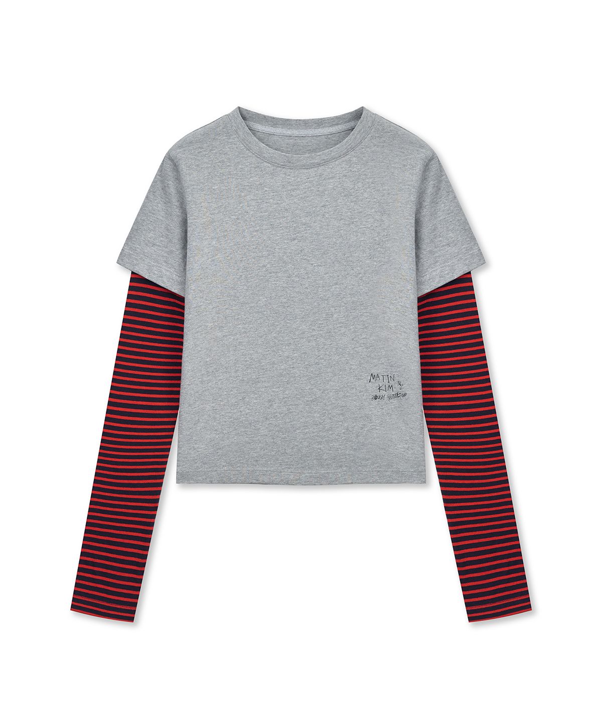 마뗑킴(MATIN KIM) GRAFFITI LOGO STRIPE LAYERED TOP IN GREY