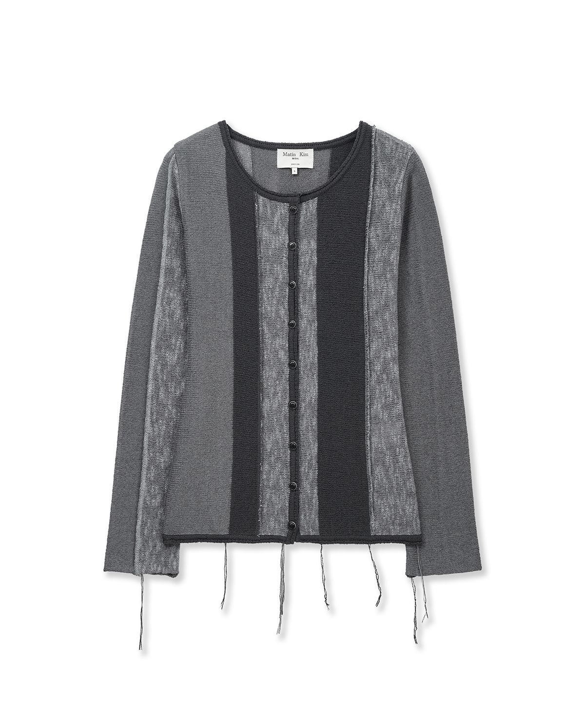 마뗑킴(MATIN KIM) COLOR BLOCK SLIM KNIT CARDIGAN IN CHARCOAL
