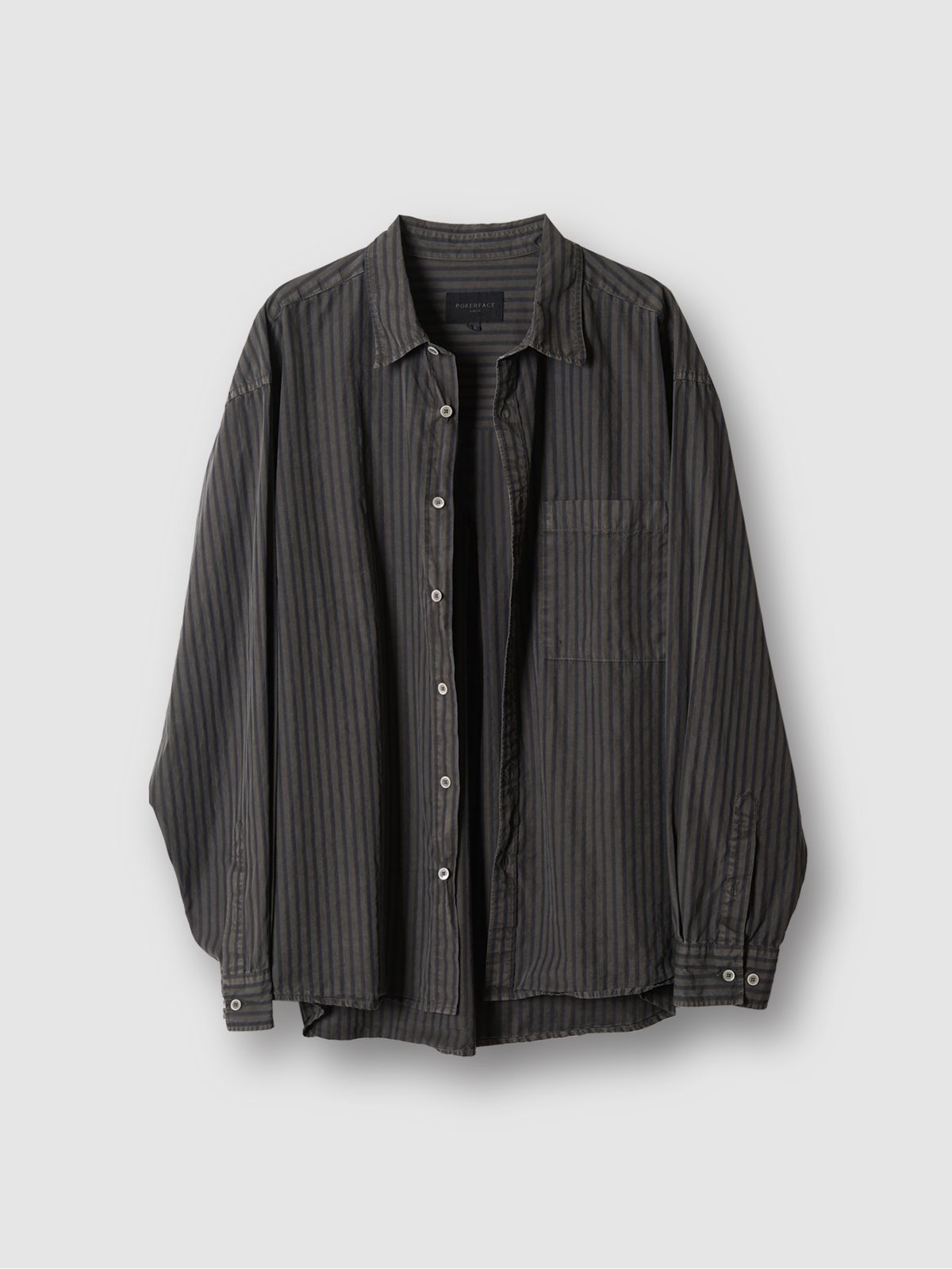 포커페이스(POKERFACE) REMAKE DYED STRIPE SHIRTS CHARCOAL (ITALY FABRIC)