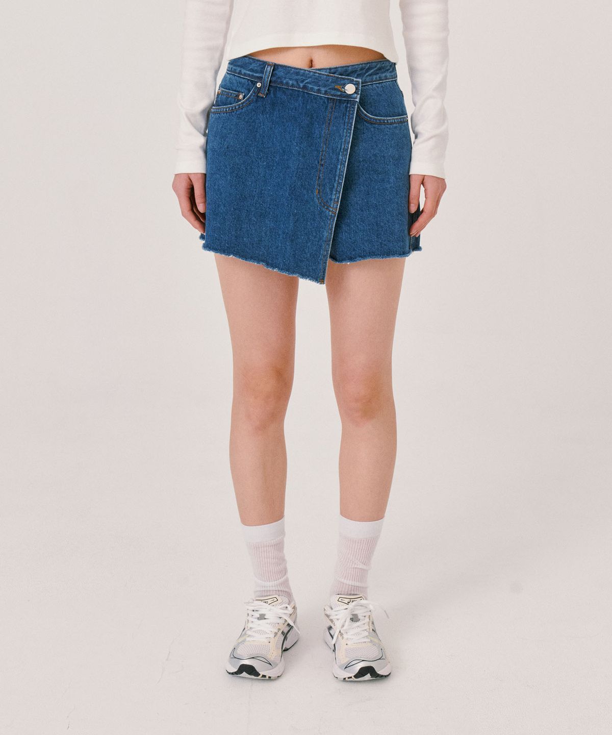 그라스플랜(GRASPLAN) Wrap Denim Shorts_Mid Blue