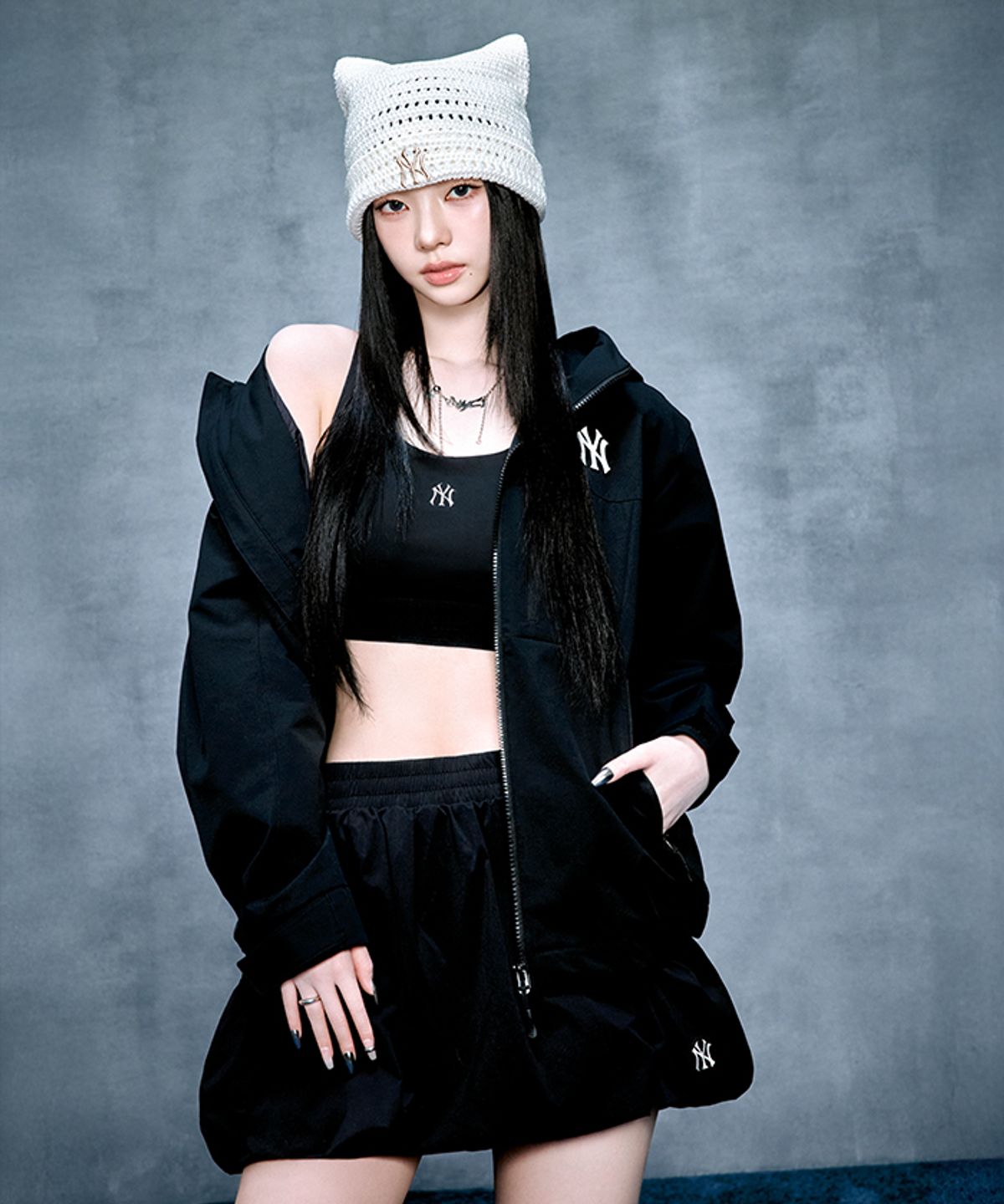 엠엘비(MLB) 여성 경량 코튼터치 벌룬 카고 미니스커트 NY (Black)