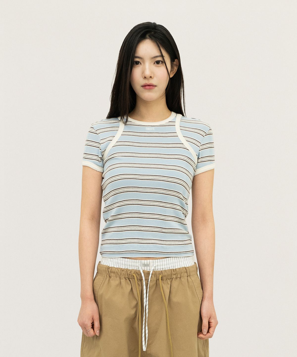 그로브(GROVE) NANCY STRIPE H/S T-SHIRT (LIGHT BLUE)