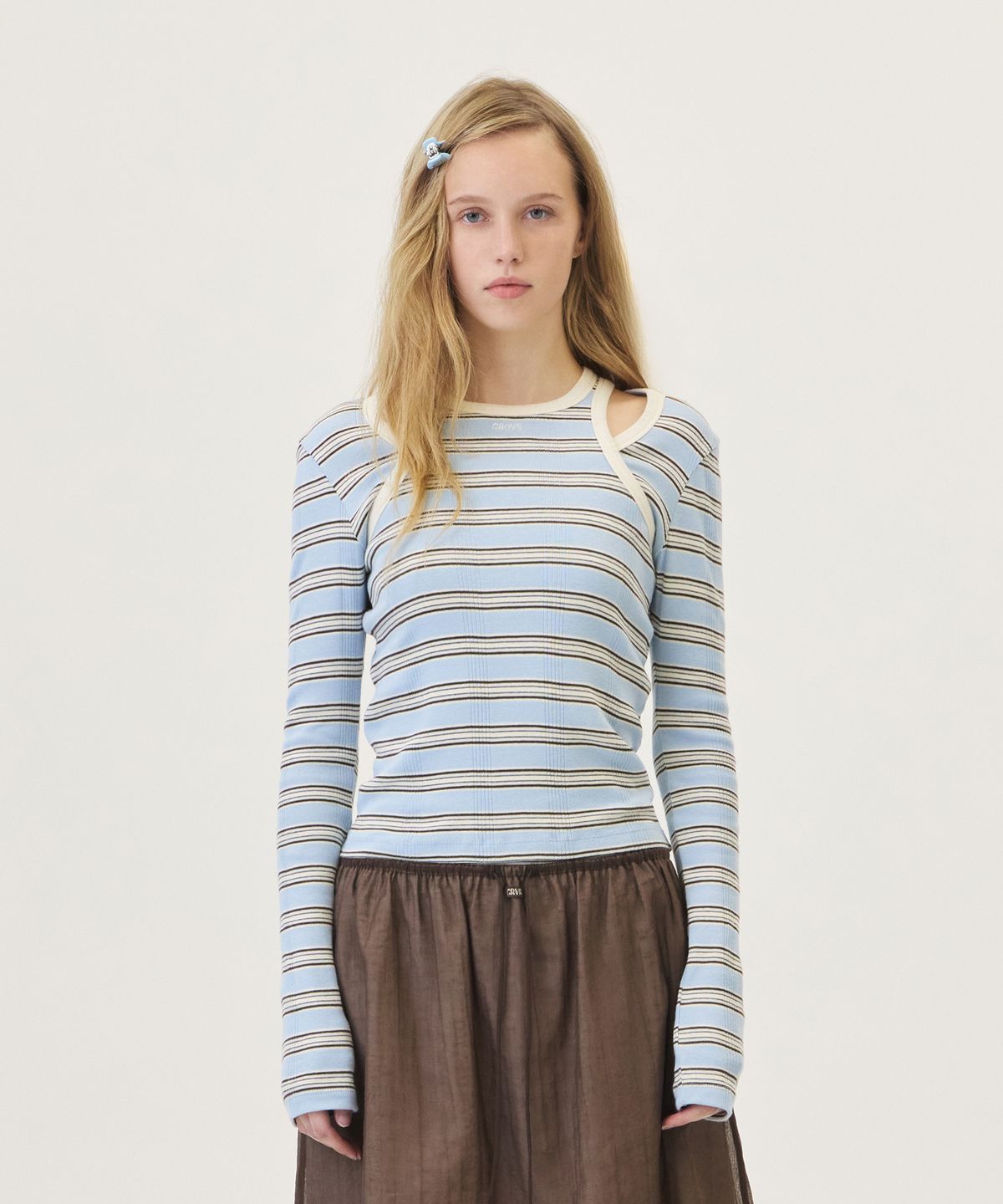 그로브(GROVE) NANCY STRIPE SLEEVELESS (LIGHT BLUE)