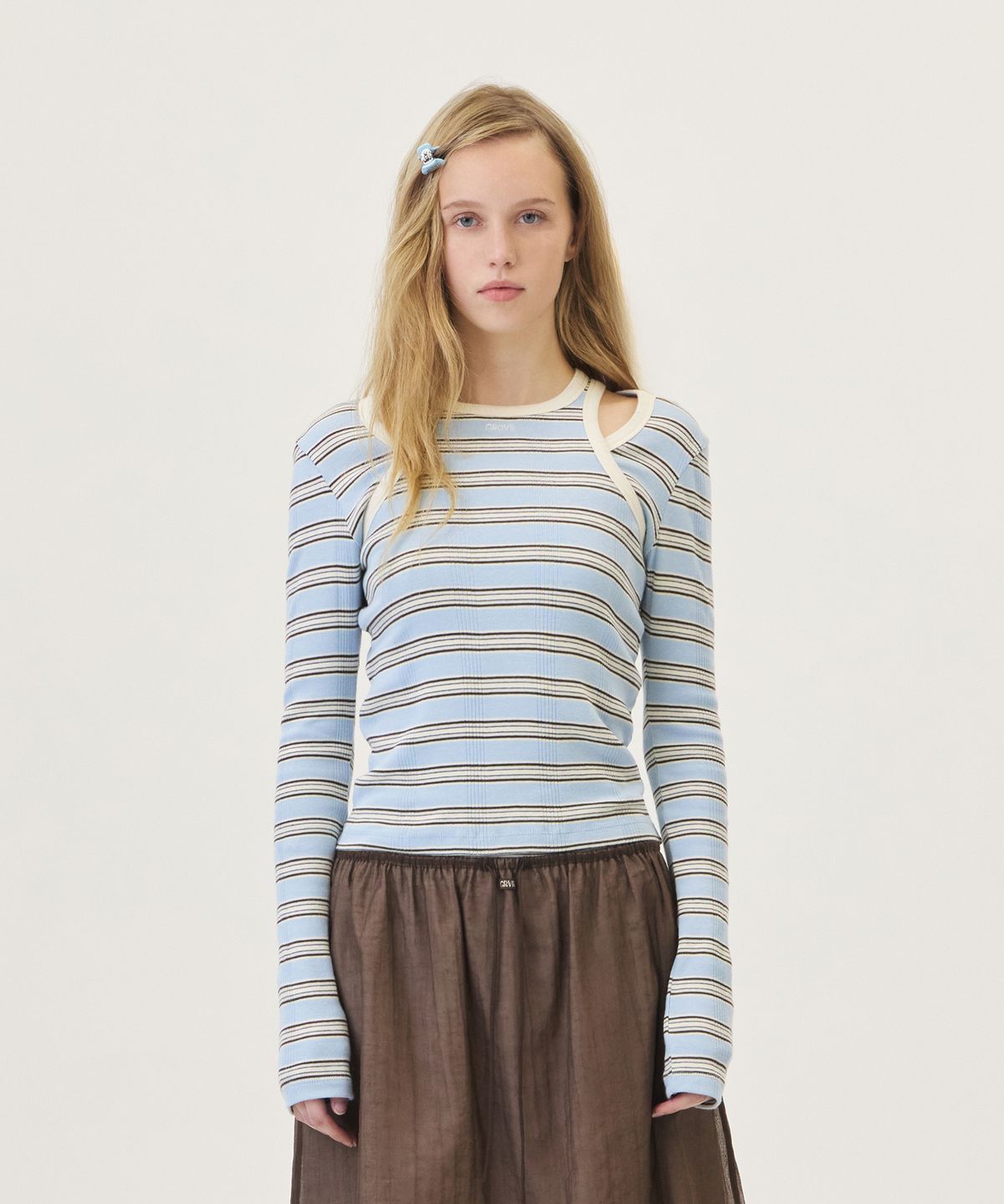 그로브(GROVE) NANCY STRIPE L/S T-SHIRT (LIGHT BLUE)