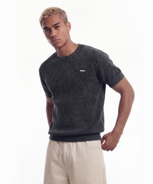 이지 피그먼트 머슬핏 라운드 니트 (Charcoal)