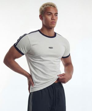 이지 머슬핏 트랙 링거 숏 슬리브 (Melange White)