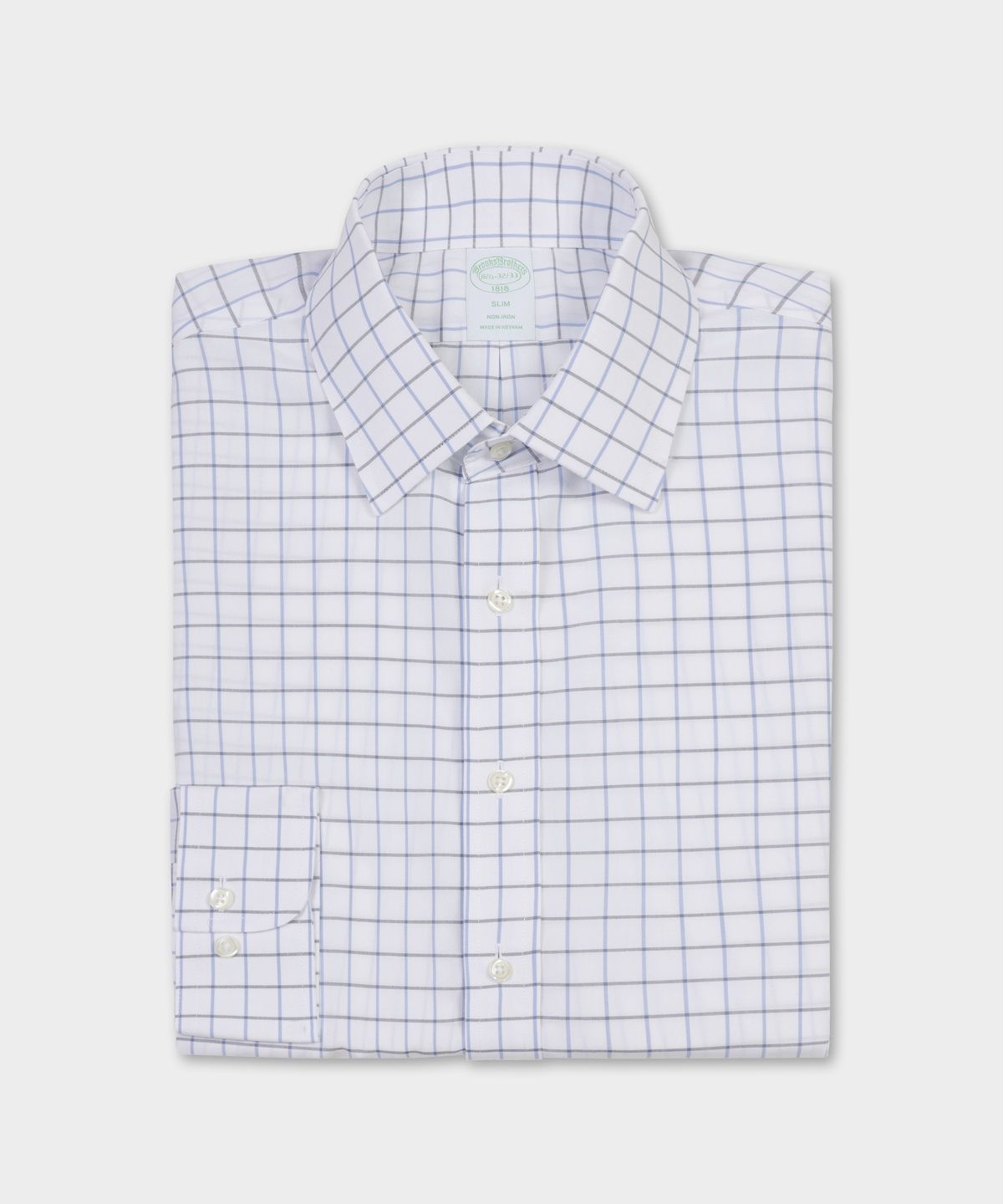 브룩스 브라더스(BROOKS BROTHERS) 논아이론 브로드클로스 에인즐리 체크 패턴 드레스셔츠 (화이트) (BBTSMFZ524)
