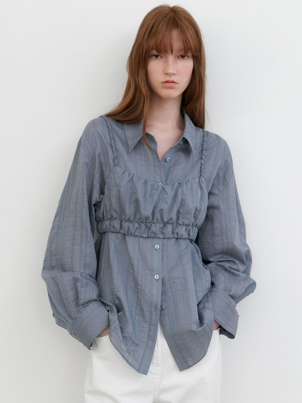 아틀리에 나인(ATELIER NAIN) SHEER VOLIME TOP&LAYERED SHIRTS (BL-4393)