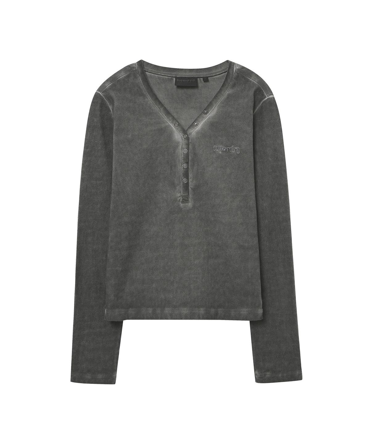 슈퍼드라이(SUPERDRY) 우먼스 브이넥 헨리 롱슬리브 차콜 SDFILCQ46CHL