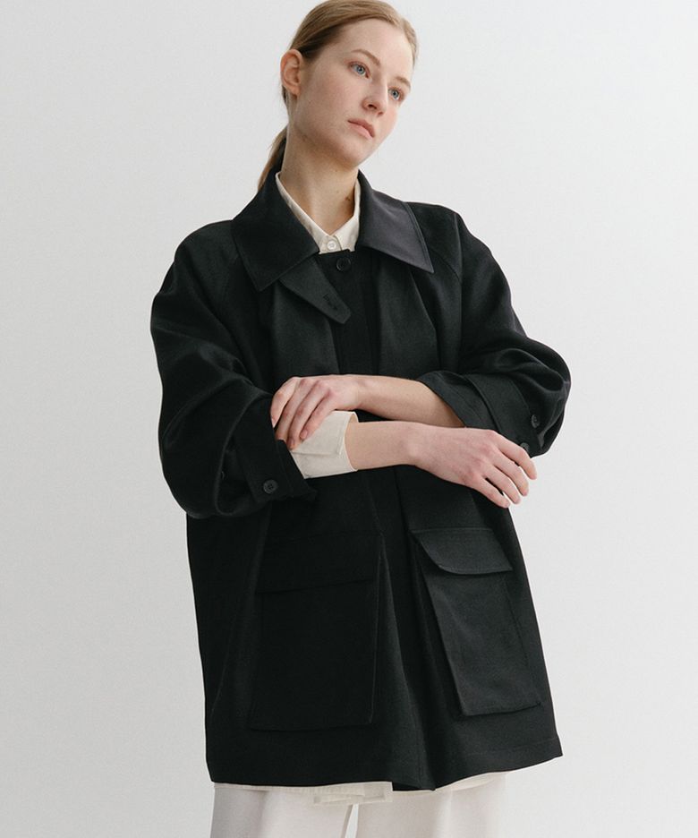 LINEN TUCK VOLUME JACKET (BLACK)