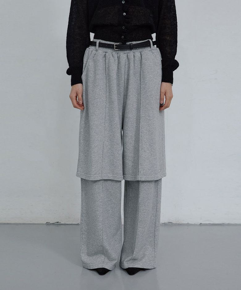 코튼 레이어드 밴딩 팬츠_ 멜란지 그레이