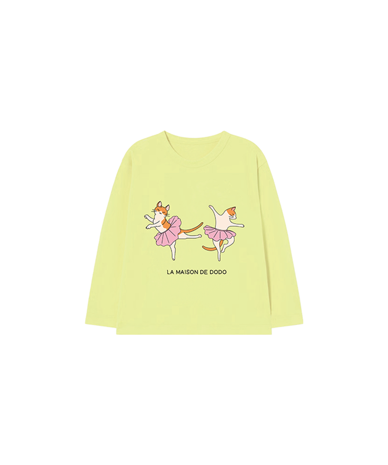 Simply DODO T Shirt with Ballet Cats (Lemon)_키즈기본티 키즈프린트 등원복 키즈긴팔티 아동긴팔티 간절기 키즈선물 아동선물 여아선물 남아선물