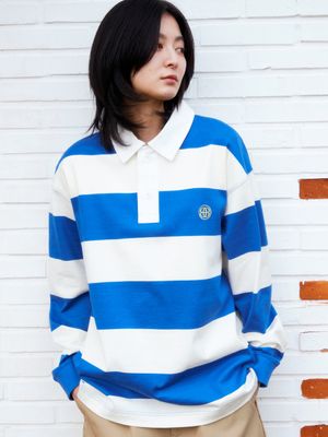스트라이프 롱슬리브 럭비 셔츠(블루)