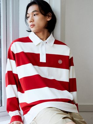 스트라이프 롱슬리브 럭비 셔츠(레드)