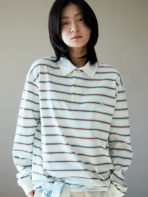 핀스트라이프 롱슬리브 카라 티셔츠(아이보리)