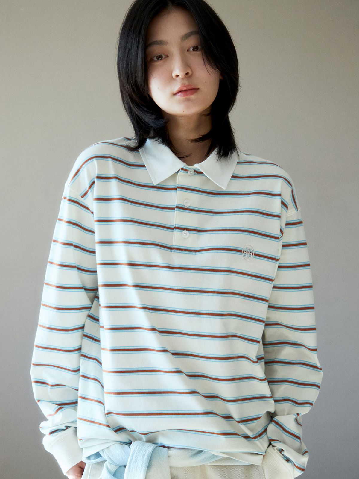 디써티원(DTHIRTYONE) Pinstripe Collar Long Sleeve Tee (IVORY)