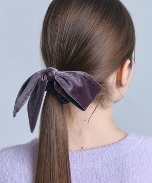 리본 벨벳 퍼플 스크런치