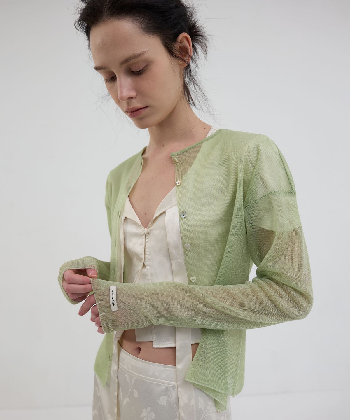 오버듀플레어(OVERDUEFLAIR) SHEER GLOSSY CARDIGAN_JELLY MINT