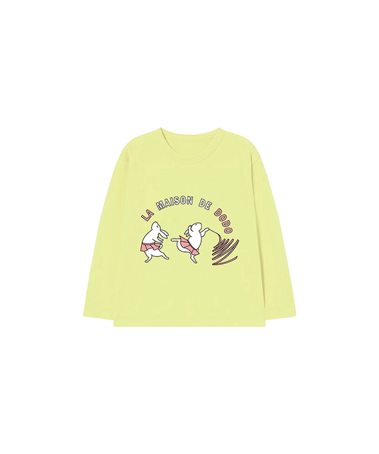 Simply DODO T Shirt with Gymnast Rabbits (Lemon)_키즈기본티 키즈프린트 등원복 키즈긴팔티 아동긴팔티 간절기 키즈선물 아동선물 여아선물 남아선물
