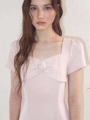 Heart Neck Ribbon Dress, Pink