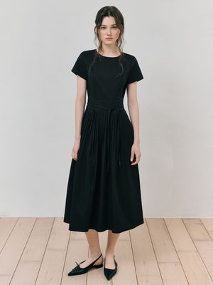 Pintuck Pleats Strap Dress, Black