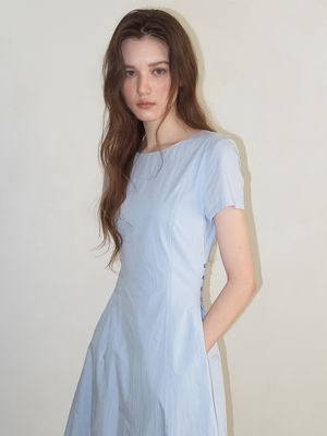 Side Button Stitch Dress, Sky Blue