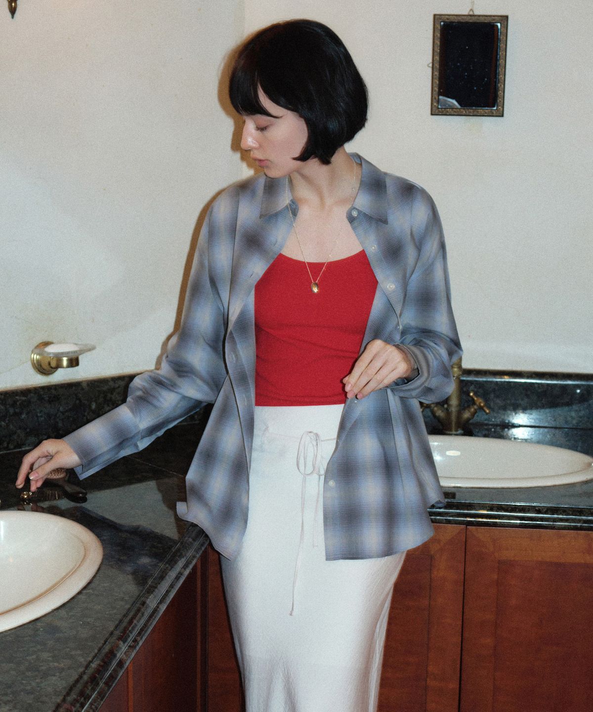 시야쥬(SIYAZU) SITP5247 KUWAMURA 페일 체크 셔츠_Blue
