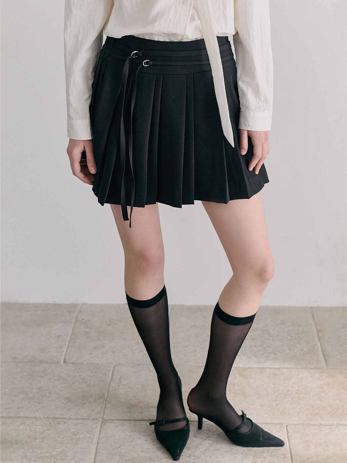 에트몽(ETMON) Double Pleats Skirt, Black