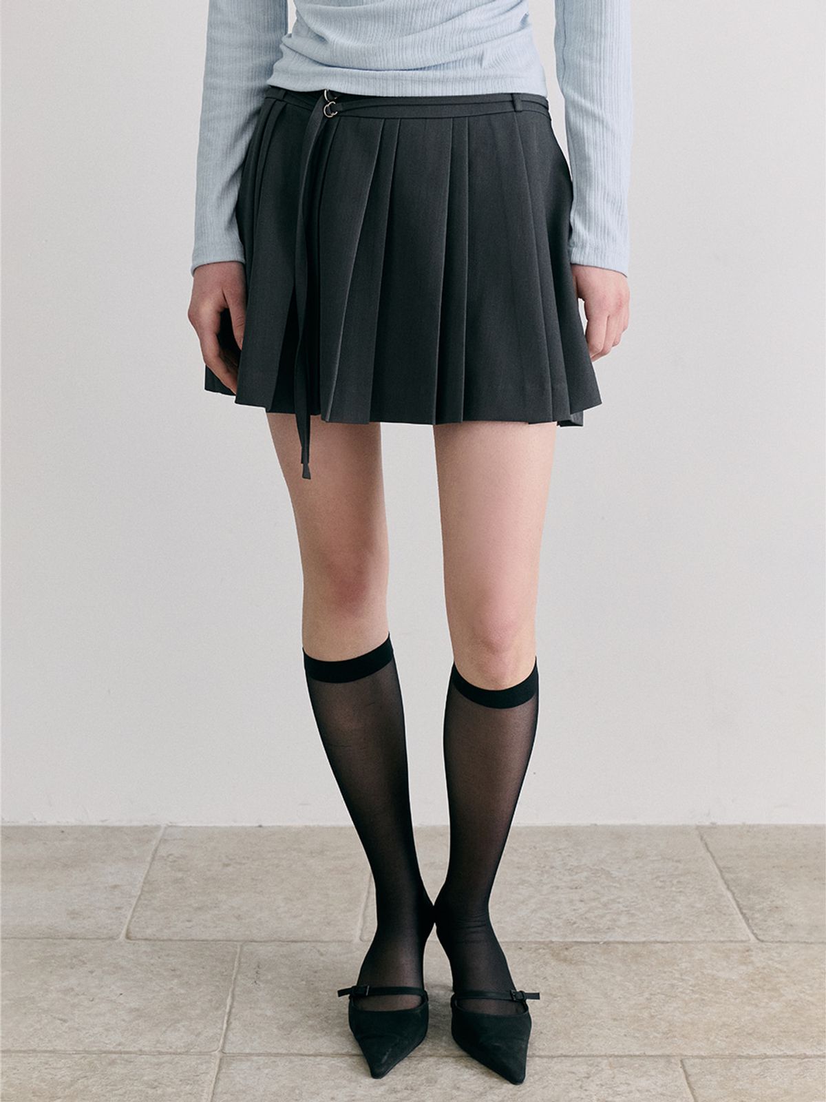 에트몽(ETMON) Double Pleats Skirt, Charcoal