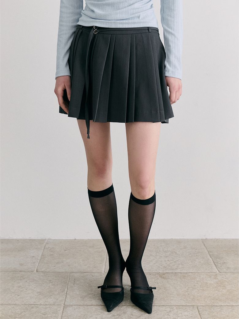 Double Pleats Skirt, Charcoal