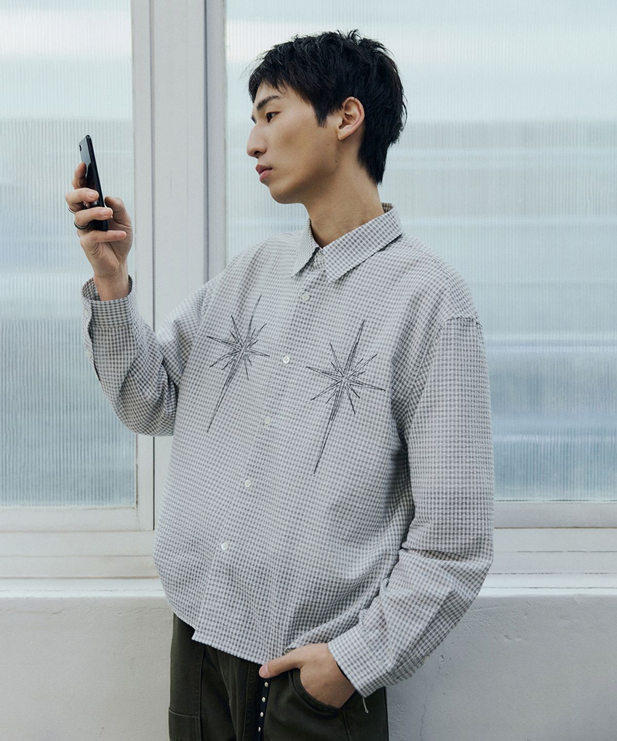 메종미네드(MAISON MINED) METEOR CROP CHECK SHIRT WHITE