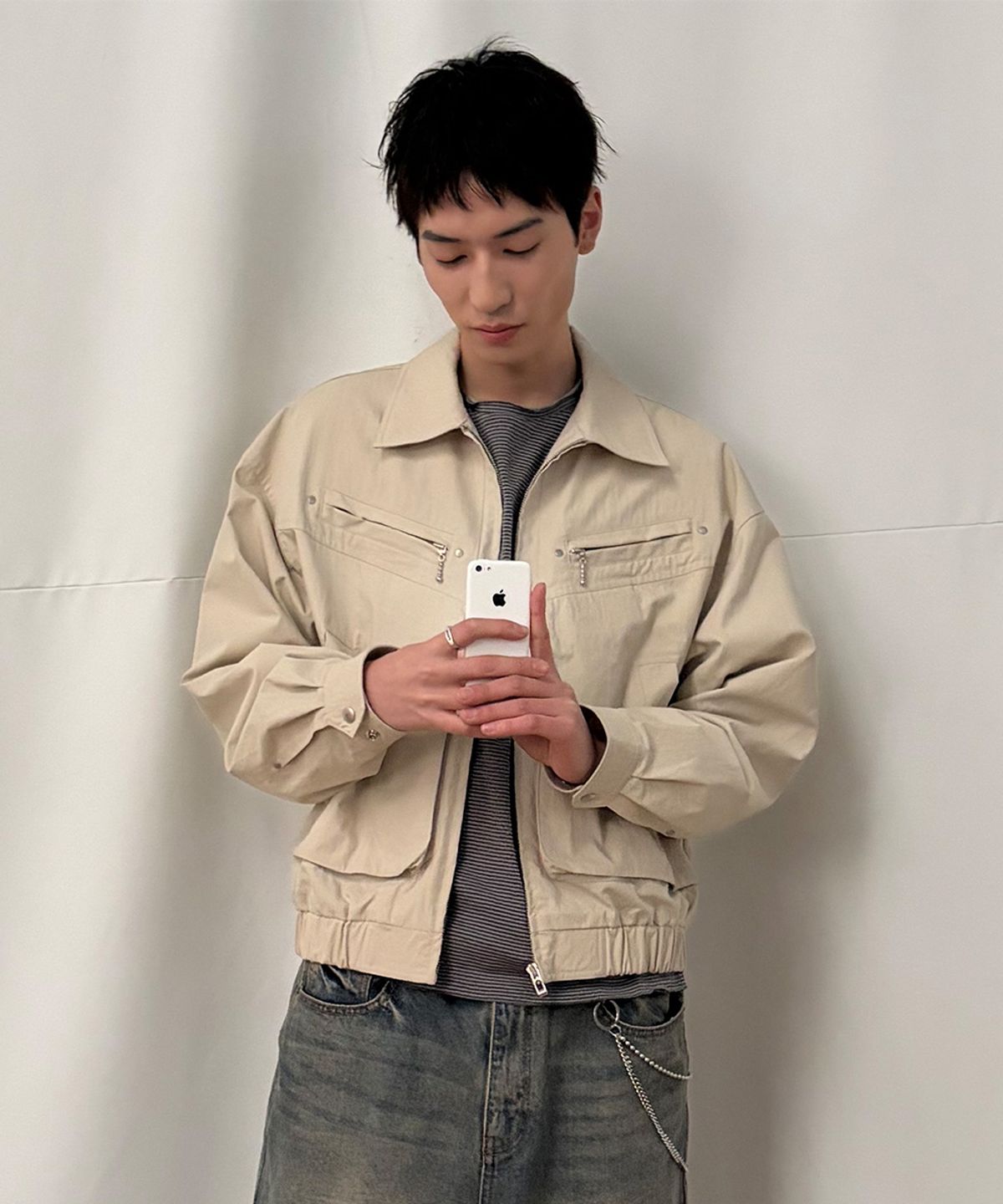메종미네드(MAISON MINED) OVERLAYED POCKET BLOUSON BEIGE