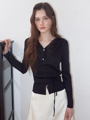 Wrap Cardigan T-Shirt, Black