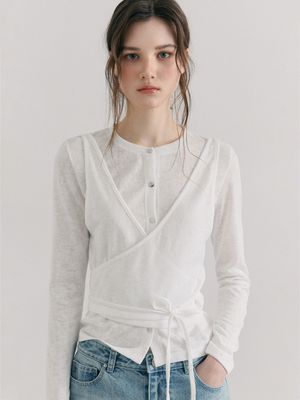 Wrap Cardigan T-Shirt, White