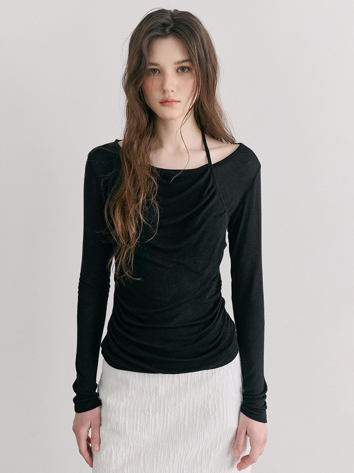 에트몽(ETMON) Halter Shirring T-Shirt, Black