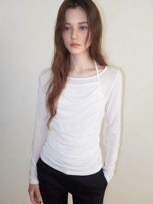 Halter Shirring T-Shirt, White